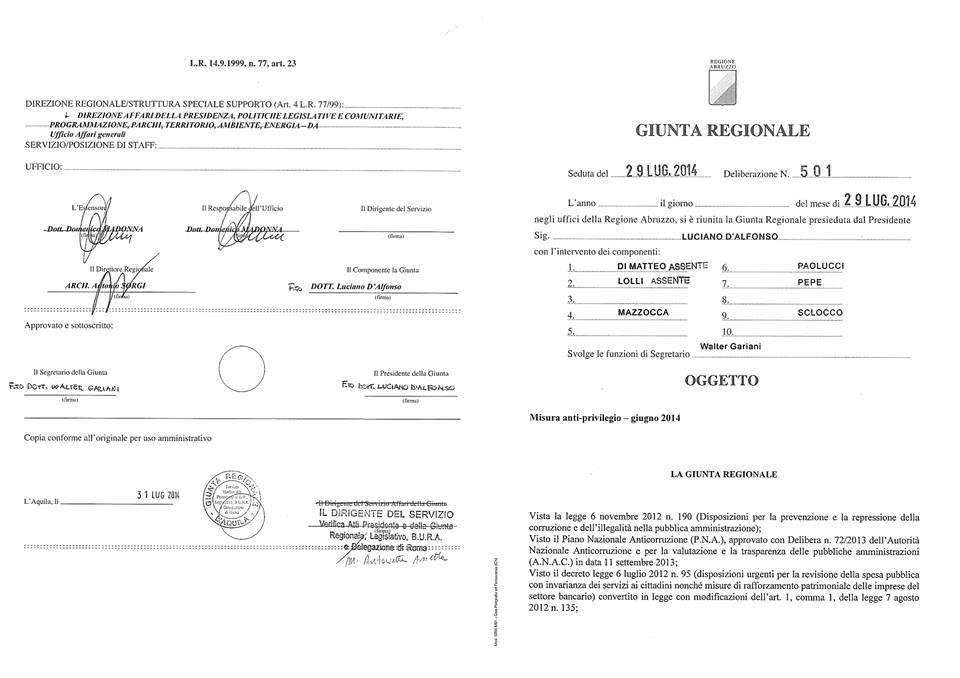DGR 501 del 29.07.2014 Misura anti-privilegio -giugno 2014.
